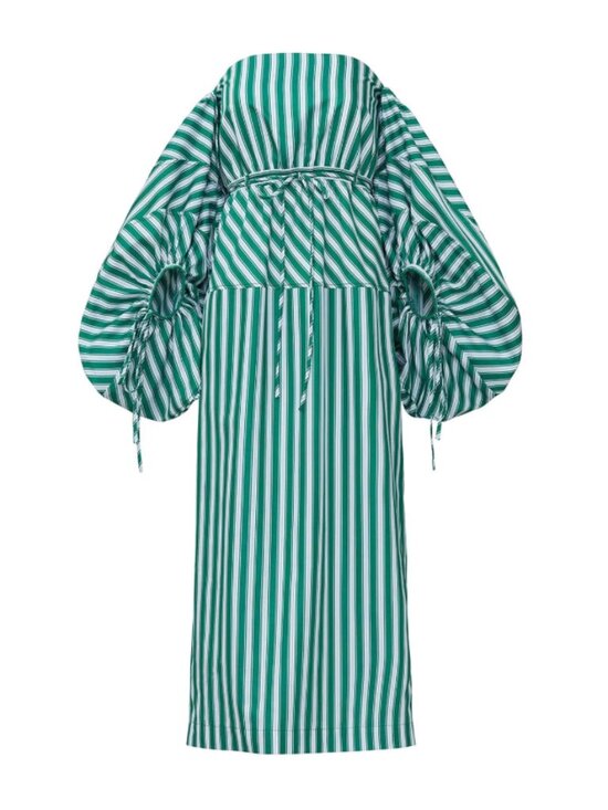 Rosie Assoulin Dresses & Skirts - Rosie Assoulin Balloon-Sleeved Striped Cotton Strapless Midi Dress